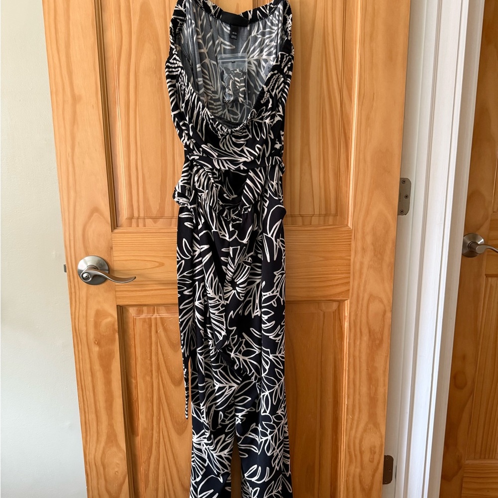 Black and Cream Leaf Print Jumpsuit